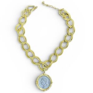 Susan Shaw Franc Coin Necklace Chunky Mixed Metal Chain